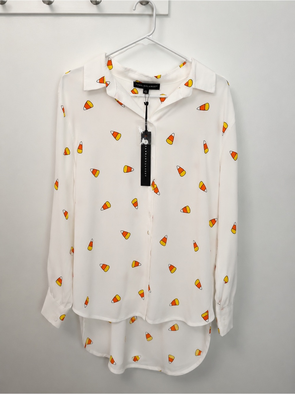 Jane and Delancey Halloween Candy Corn Button-Down Shirt Blouse